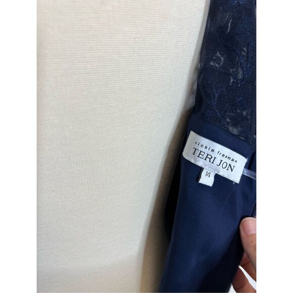 Teri Jon By Rickie Freeman Womens Blue 3D Embroidered Lace Midi Dress Size 14 - Picture 6 of 8